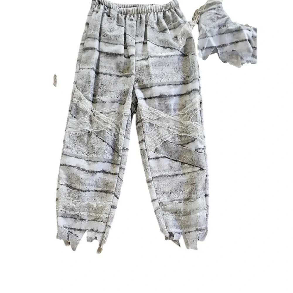 Authentic Kids Mummy Costume 3PC Set Rib Cage Detail Size M 5-6 Gray White